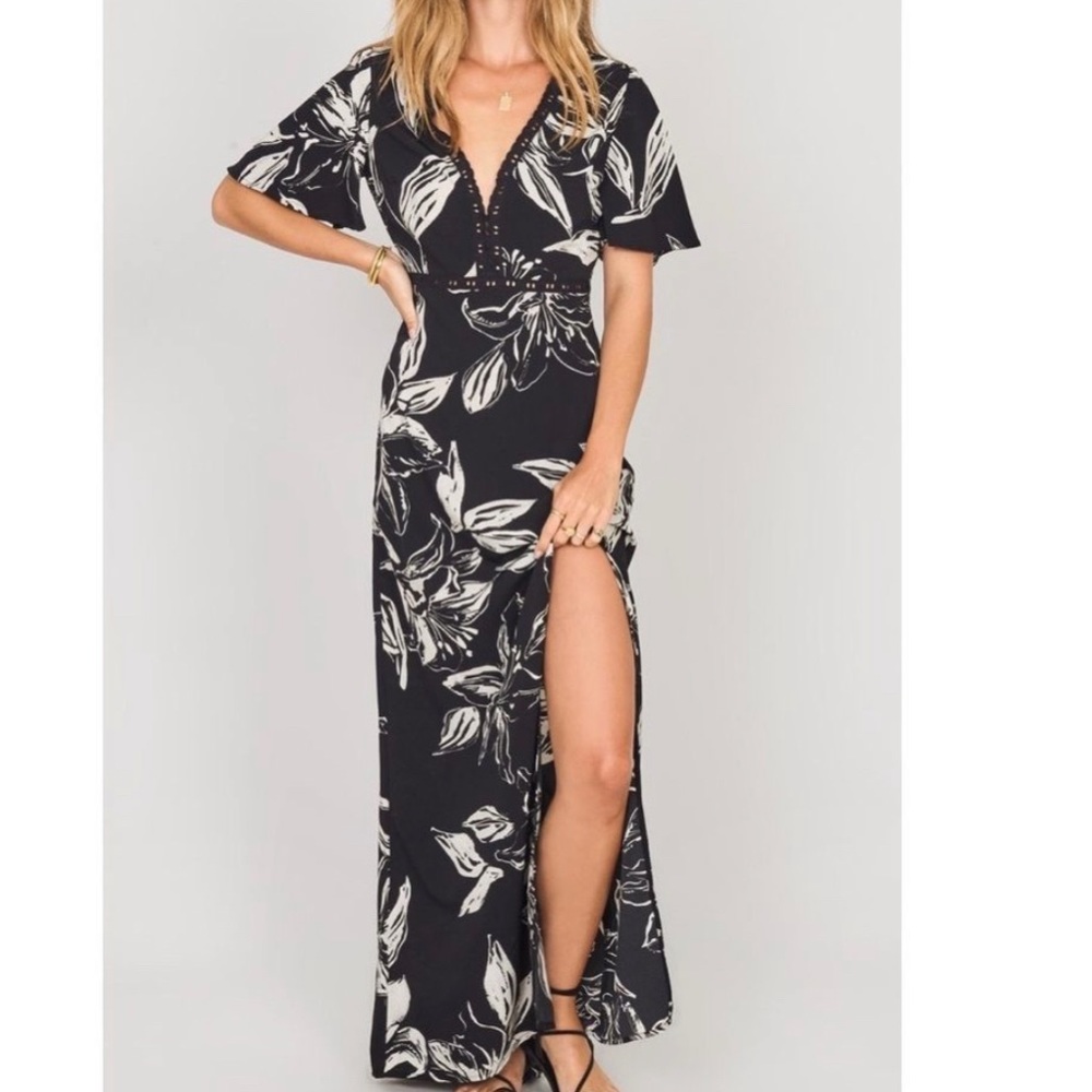 Amuse Society Seaside Black Dress Maxi Floral Size Medium